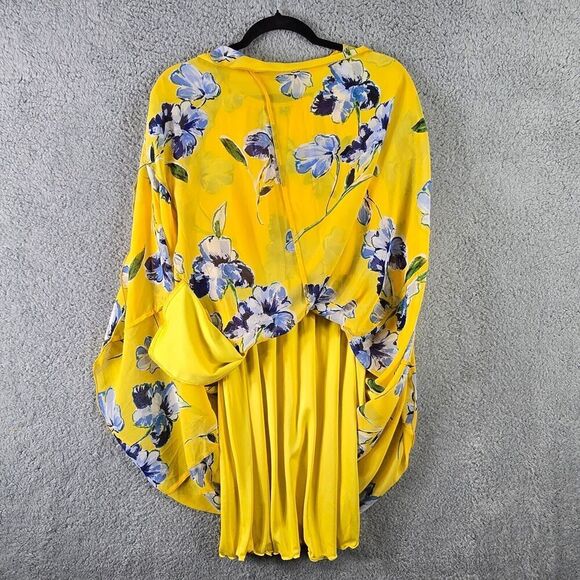 Womens Floral Asymmetrical Chiffon Dress 8 Butter Yellow Country Boho Bloomcore - Picture 6 of 9